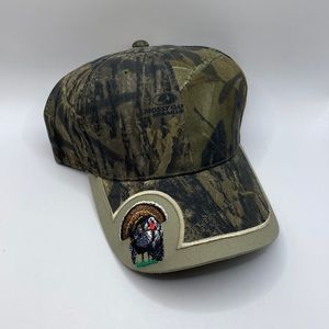 Men’s Mossy Oak Adjustable Baseball Cap, Embroidered Turkey On Bill Of Cap.